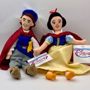 Disney Store Snow White and Prince Stuffed Dolls - Red, Blue, Yellow